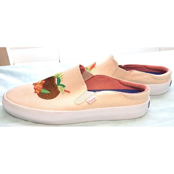 Keds Women's Softerra Size 9 Beige Slip Ons Embroidered Tropical Cocktails - Picture 4 of 9